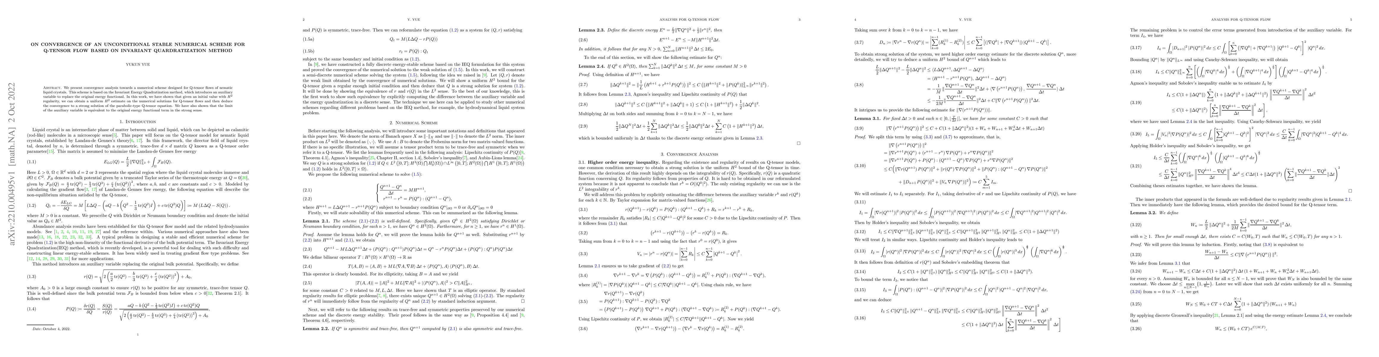 Thumbnail for On convergence of an unconditional stable numerical scheme for Q-tensor
  flow based on invariant quardratization method