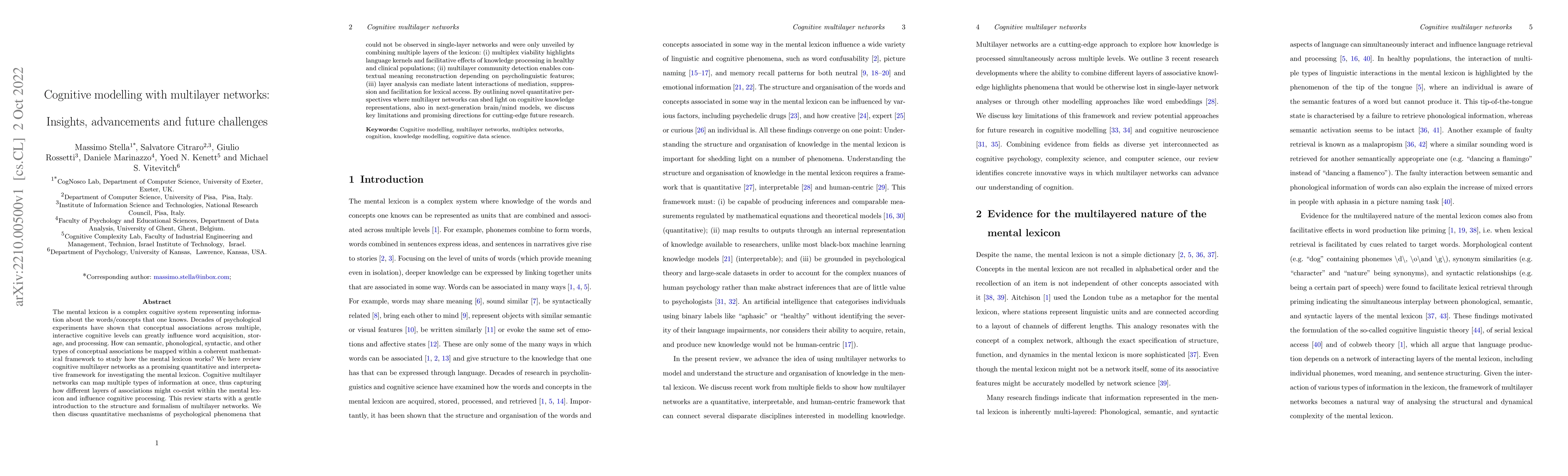 Thumbnail for Cognitive modelling with multilayer networks: Insights, advancements and
  future challenges