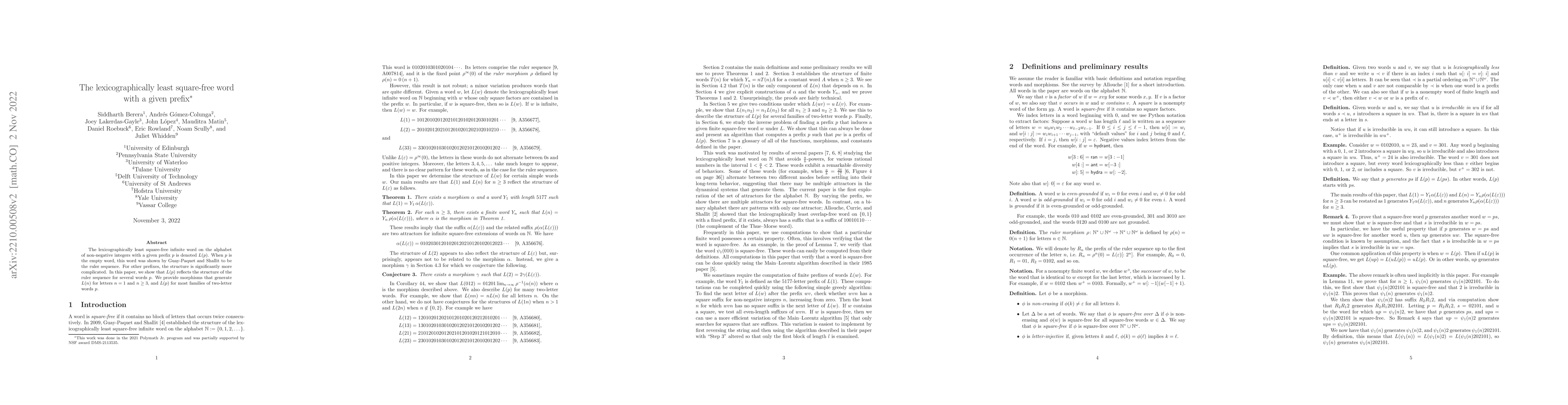 Thumbnail for The lexicographically least square-free word with a given prefix