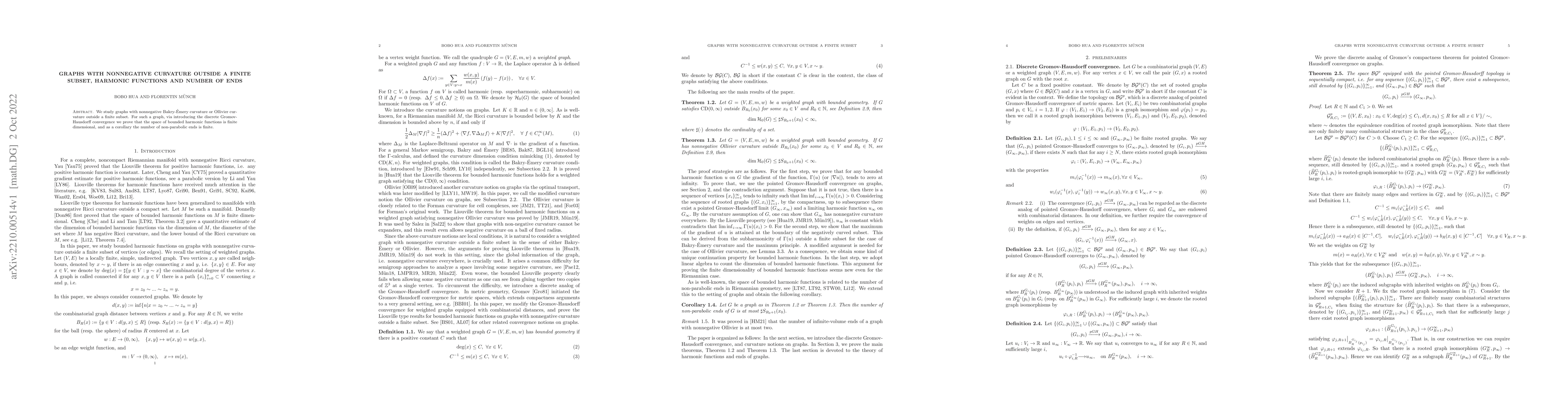 Thumbnail for Graphs with nonnegative curvature outside a finite subset, harmonic
  functions and number of ends