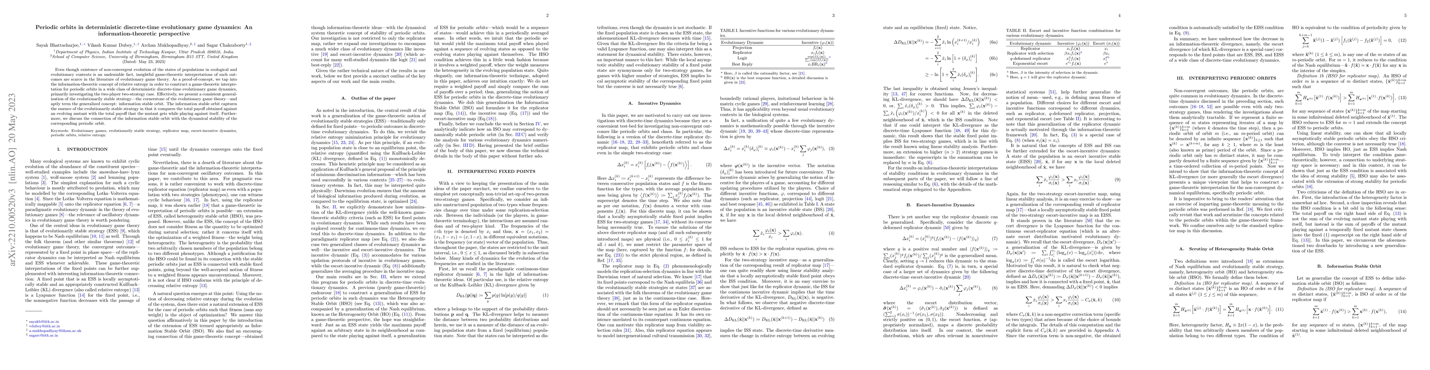 Thumbnail for Periodic orbits in deterministic discrete-time evolutionary game
  dynamics: An information-theoretic perspective