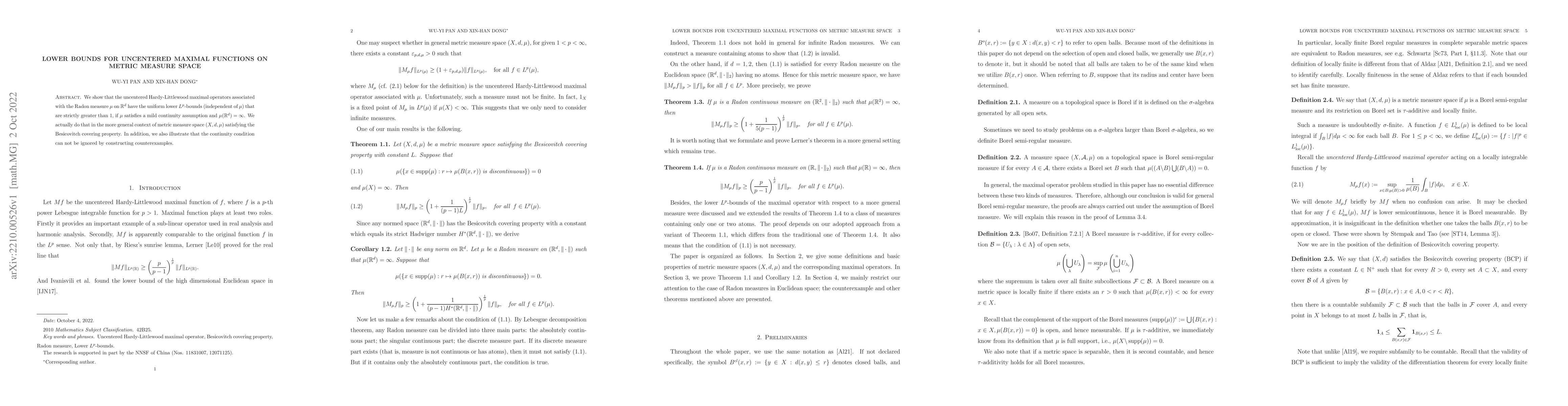 Thumbnail for Lower bounds for uncentered maximal functions on metric measure space