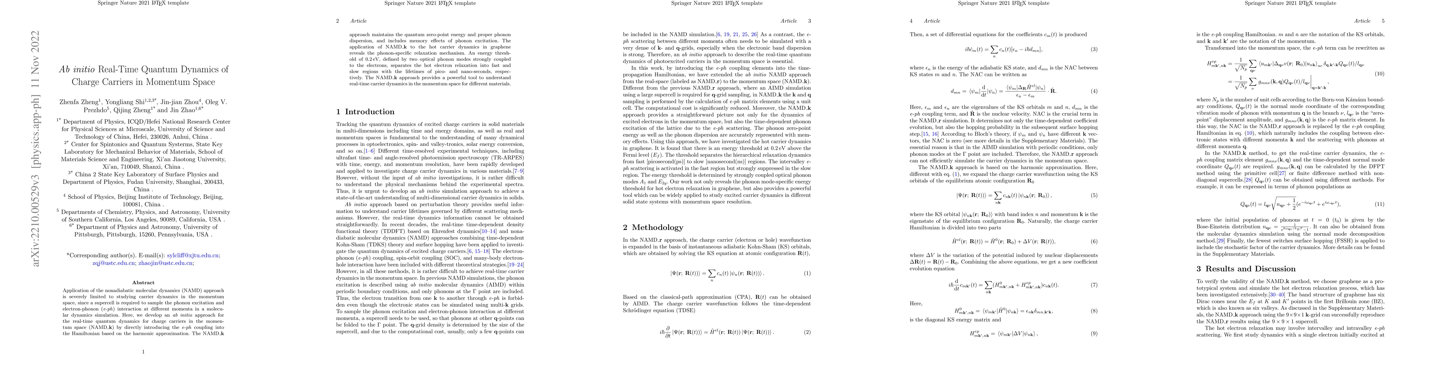 Thumbnail for Ab initio Real-Time Quantum Dynamics of Charge Carriers in Momentum
  Space