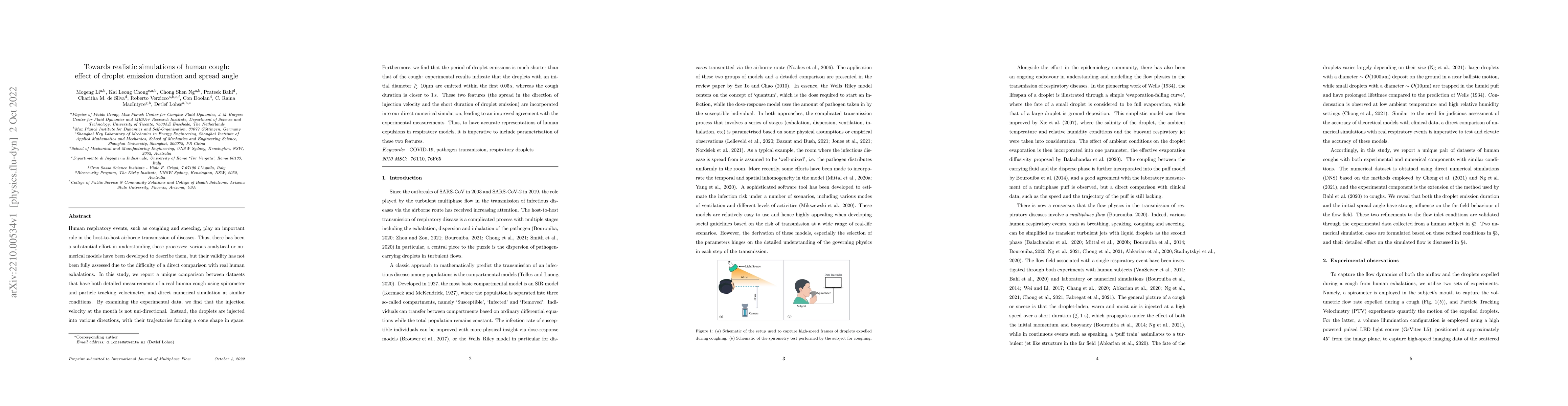 Thumbnail for Towards realistic simulations of human cough: effect of droplet emission
  duration and spread angle