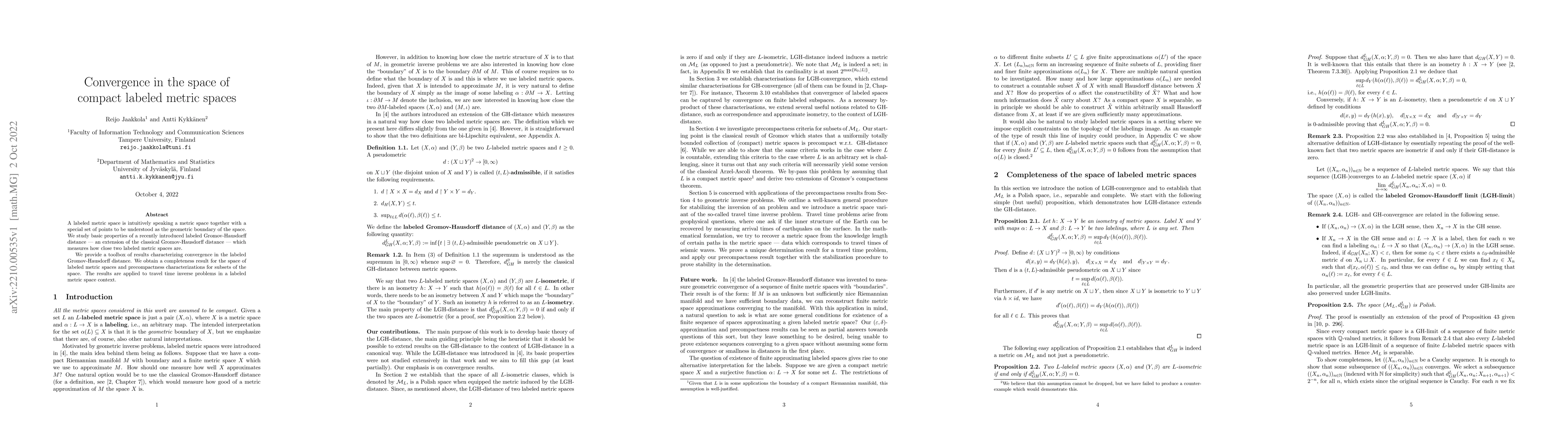 Thumbnail for Convergence in the space of compact labeled metric spaces