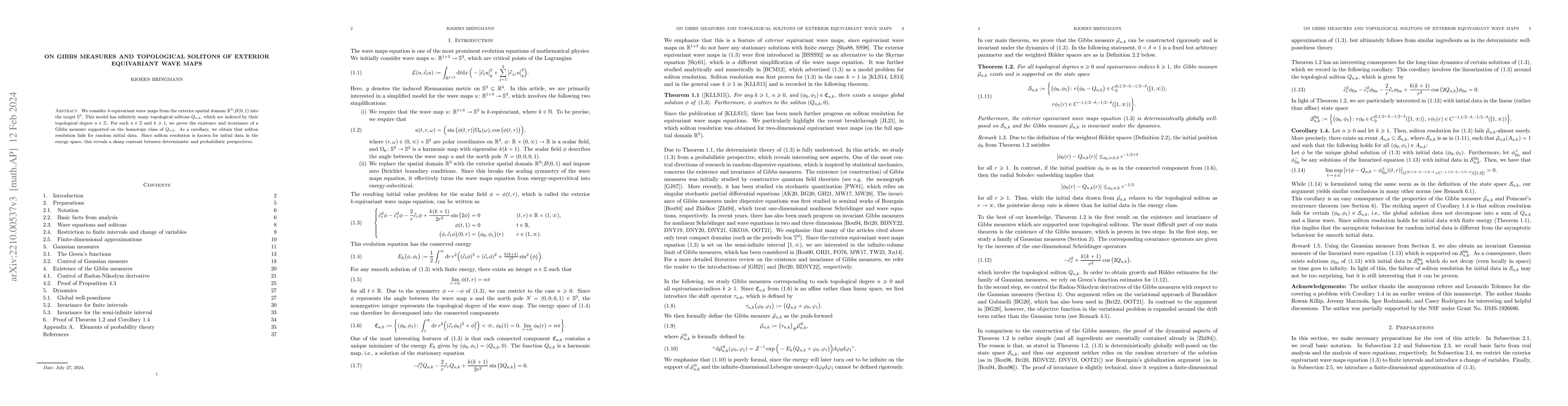 Thumbnail for On Gibbs measures and topological solitons of exterior equivariant wave
  maps