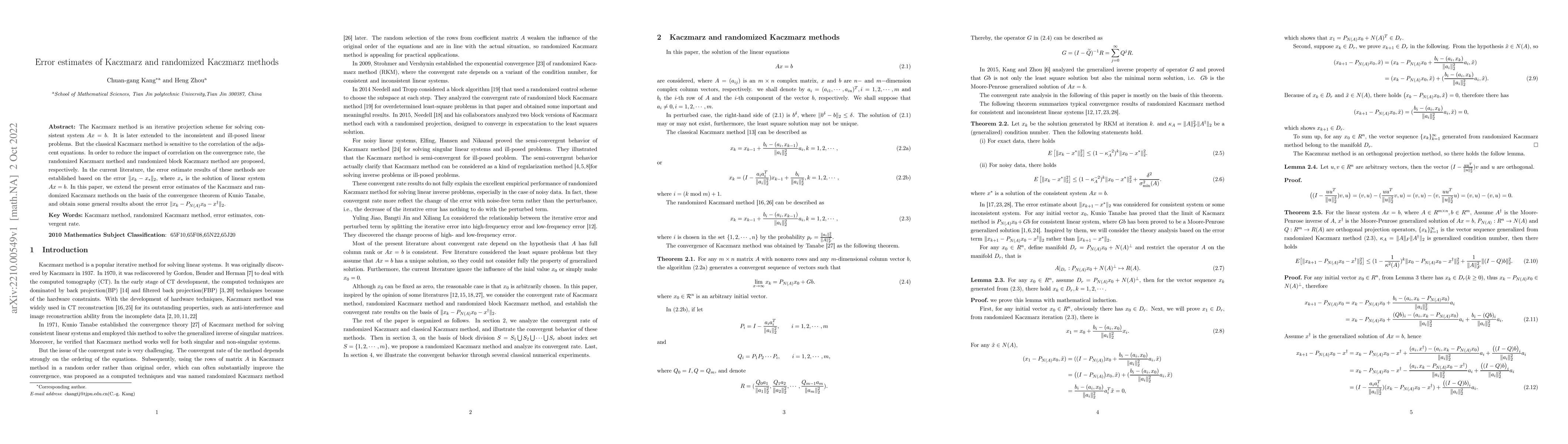 Thumbnail for Error estimates of Kaczmarz and randomized Kaczmarz methods