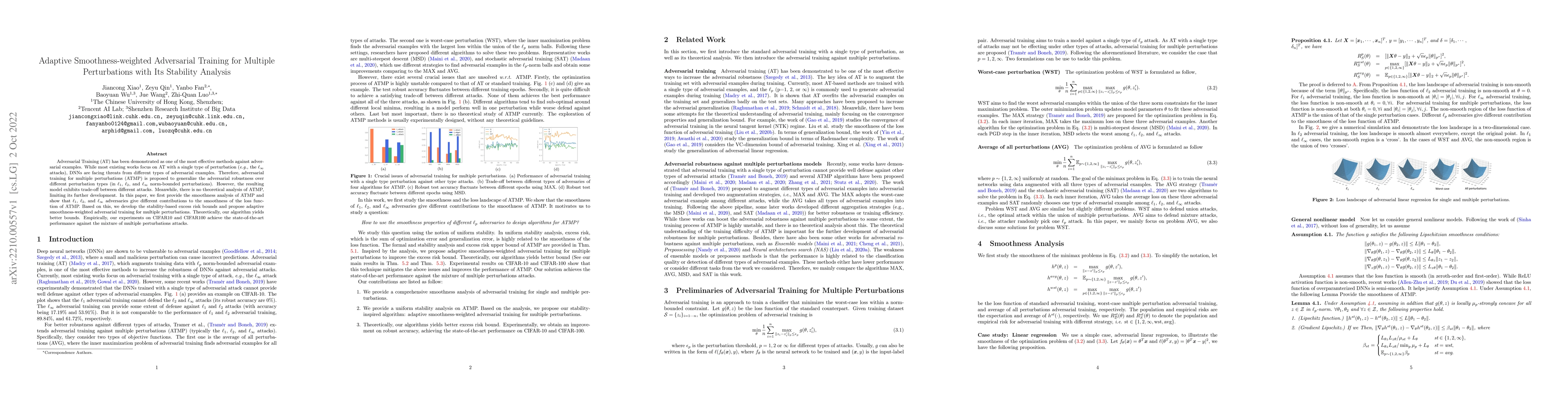 Thumbnail for Adaptive Smoothness-weighted Adversarial Training for Multiple
  Perturbations with Its Stability Analysis