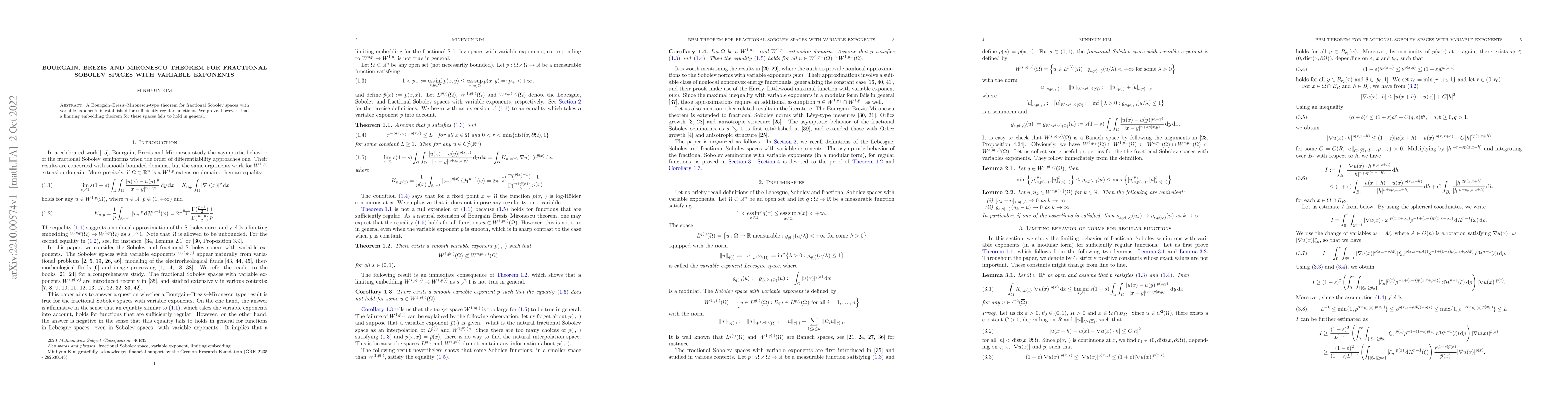 Thumbnail for Bourgain, Brezis and Mironescu theorem for fractional Sobolev spaces
  with variable exponents