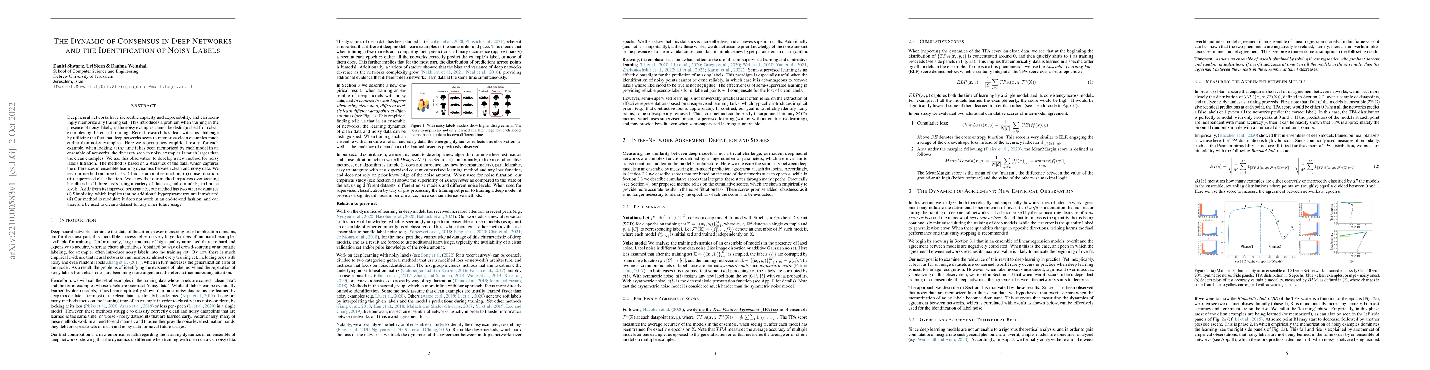 Thumbnail for The Dynamic of Consensus in Deep Networks and the Identification of
  Noisy Labels