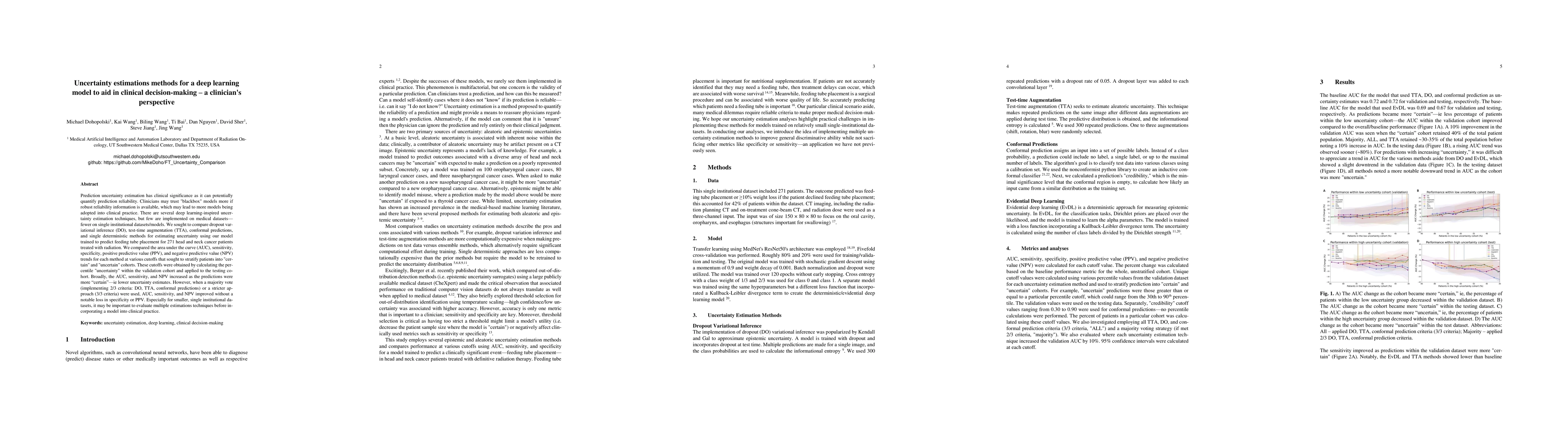 Thumbnail for Uncertainty estimations methods for a deep learning model to aid in
  clinical decision-making -- a clinician's perspective