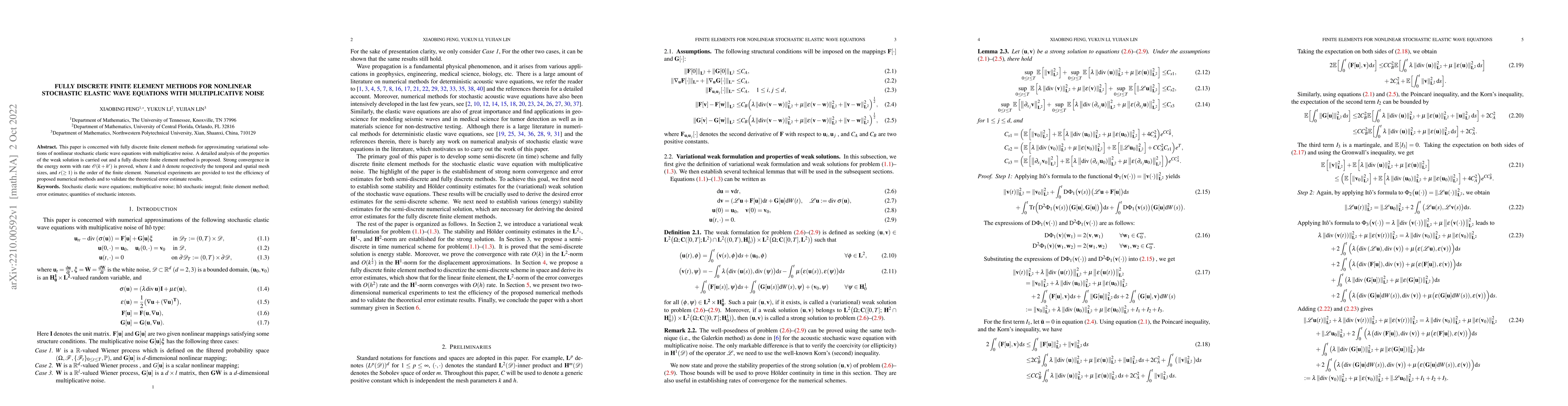 Thumbnail for Fully discrete finite element methods for nonlinear stochastic elastic
  wave equations with multiplicative noise