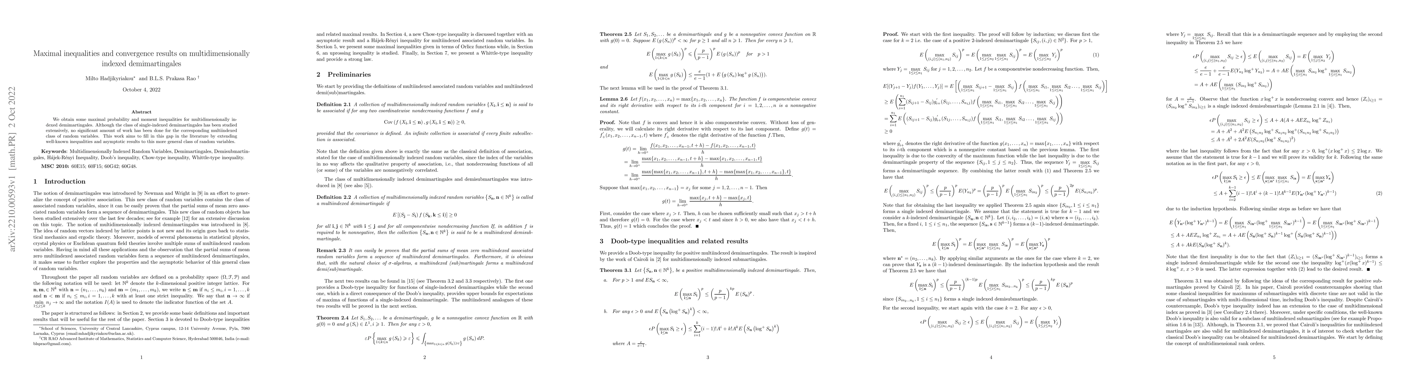 Thumbnail for Maximal inequalities and convergence results on multidimensionally
  indexed demimartingales