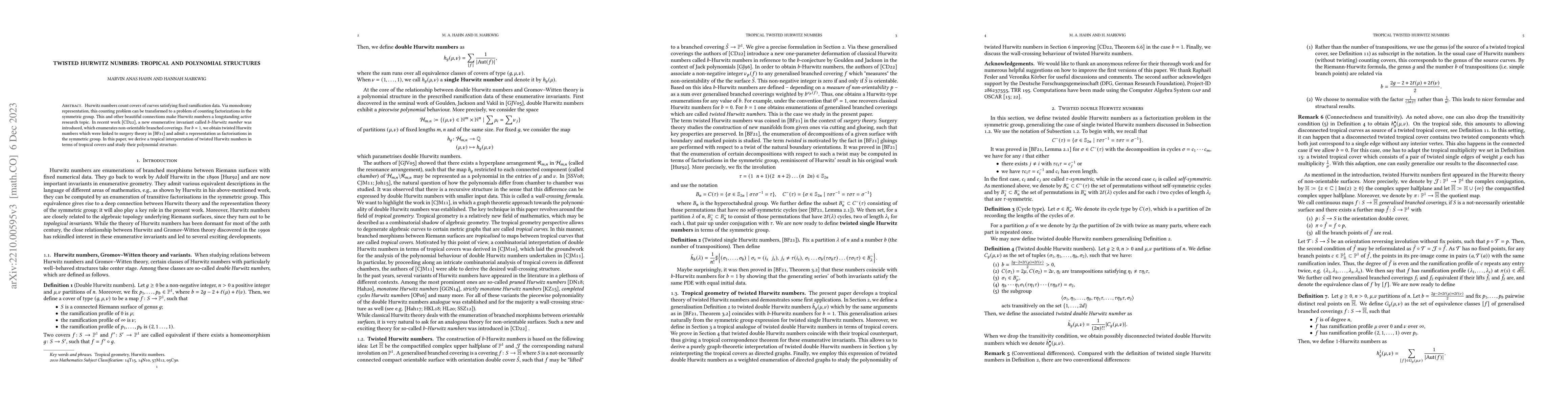Thumbnail for Twisted Hurwitz numbers: Tropical and polynomial structures
