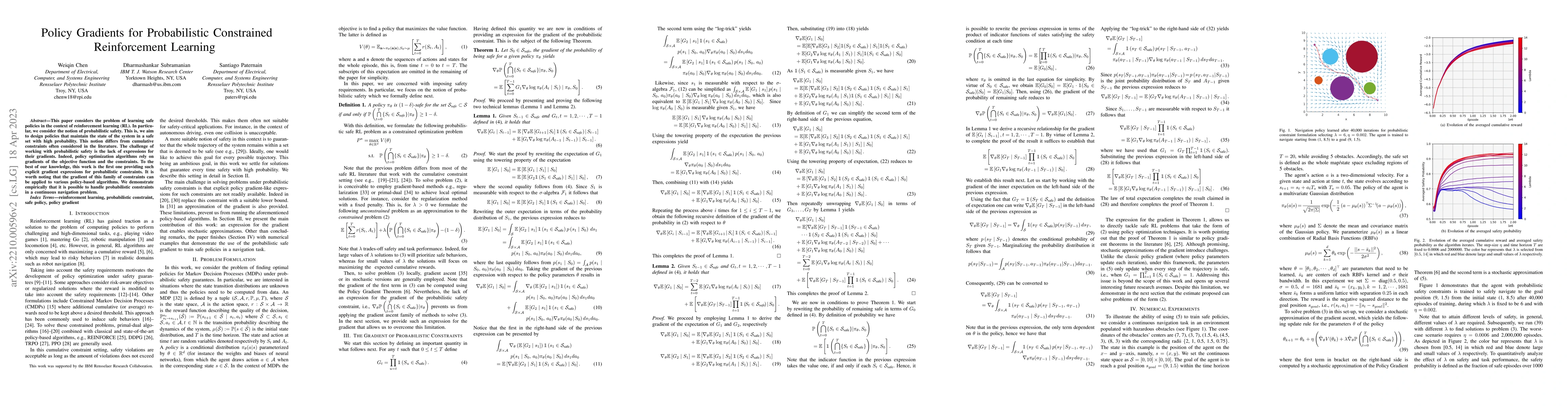 Thumbnail for Policy Gradients for Probabilistic Constrained Reinforcement Learning