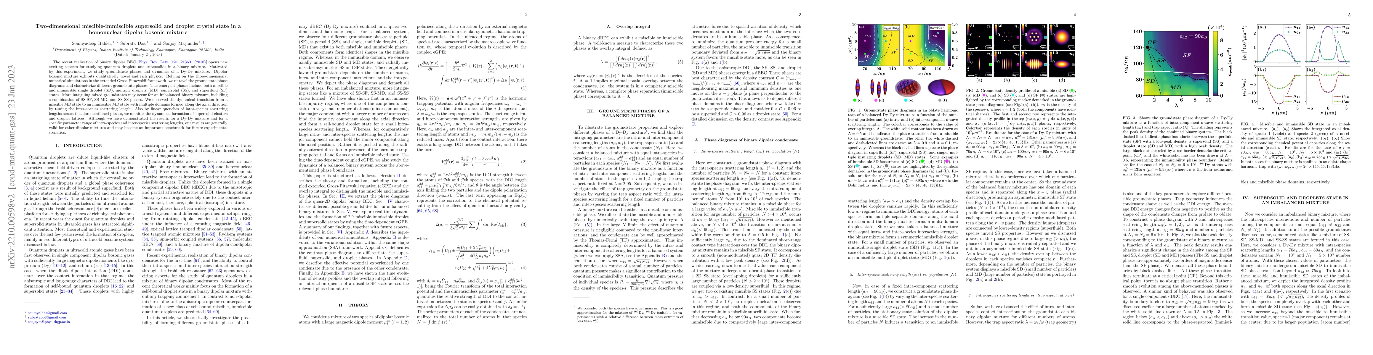 Thumbnail for Two-dimensional miscible-immiscible supersolid and droplet crystal state
  in a homonuclear dipolar bosonic mixture