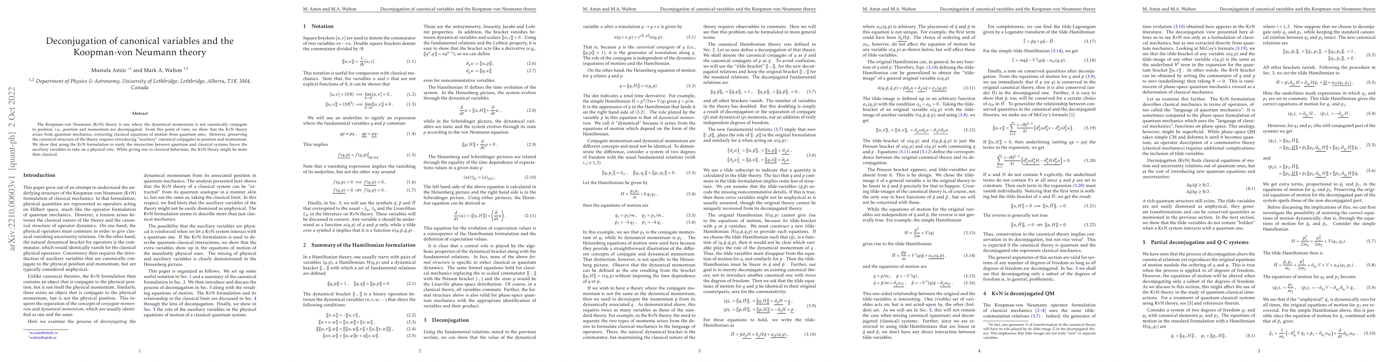 Thumbnail for Deconjugation of canonical variables and the Koopman-von Neumann theory