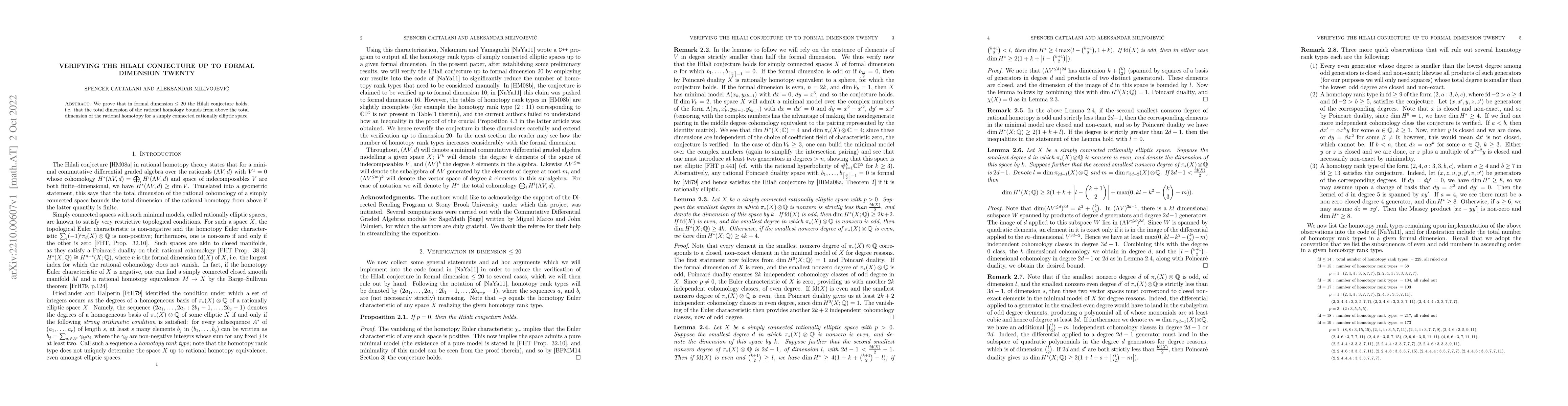 Thumbnail for Verifying the Hilali conjecture up to formal dimension twenty