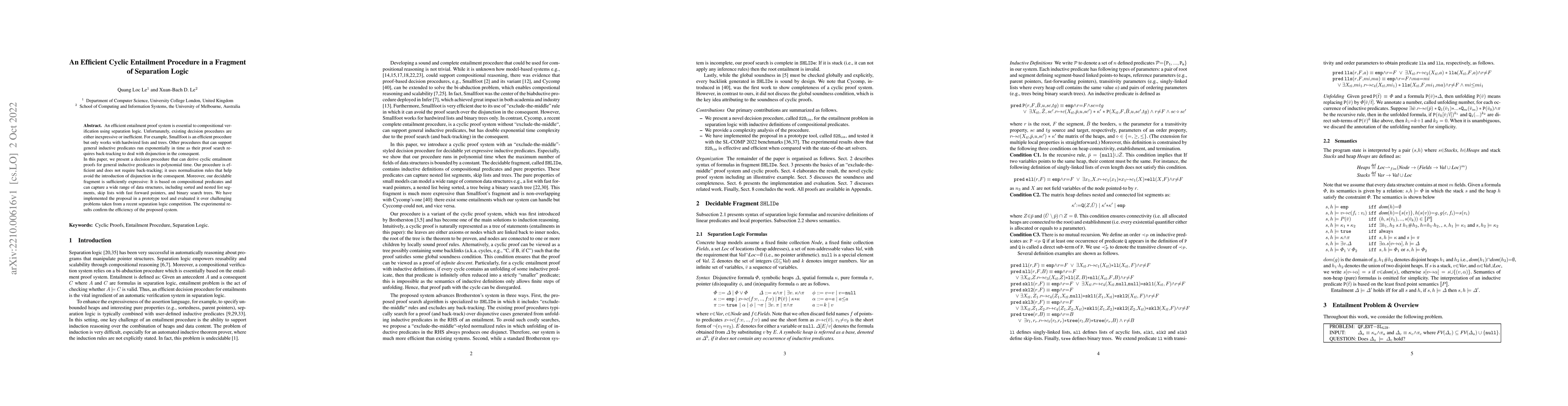 Thumbnail for An Efficient Cyclic Entailment Procedure in a Fragment of Separation
  Logic