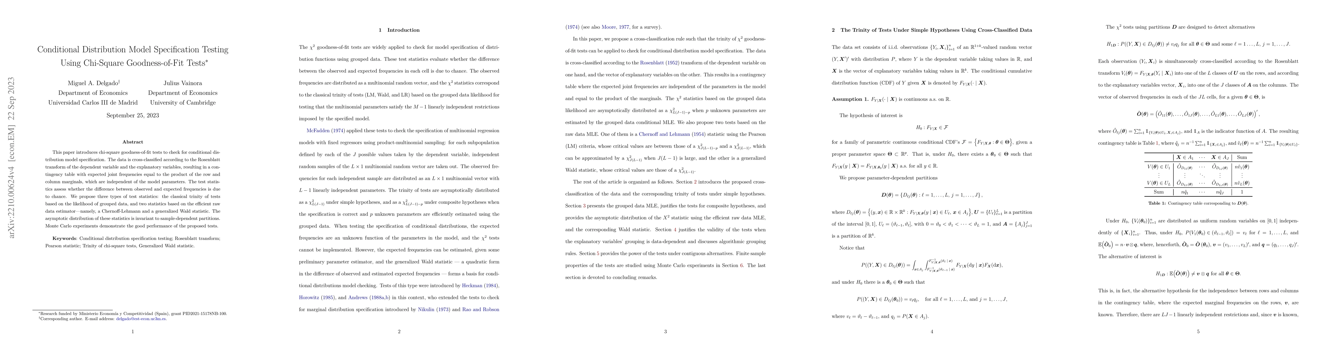 Thumbnail for Conditional Distribution Model Specification Testing Using Chi-Square
  Goodness-of-Fit Tests
