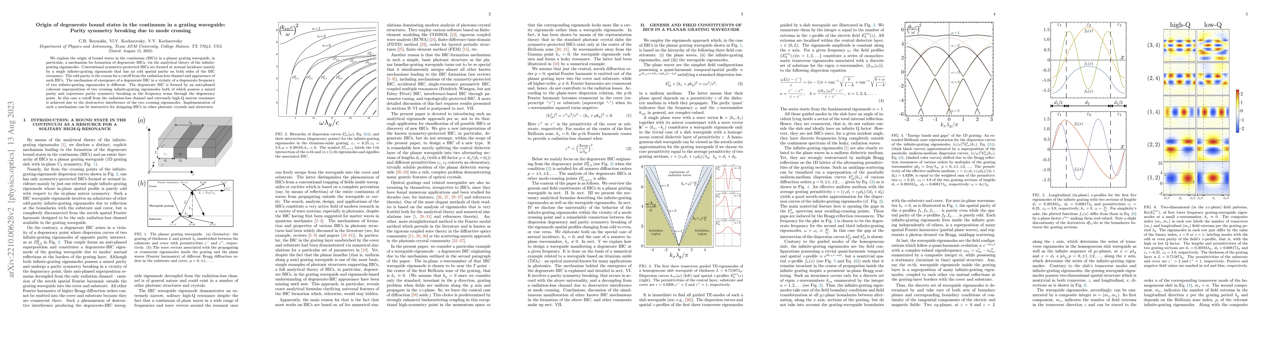 Thumbnail for Origin of degenerate bound states in the continuum in a grating
  waveguide: Parity symmetry breaking due to mode crossing