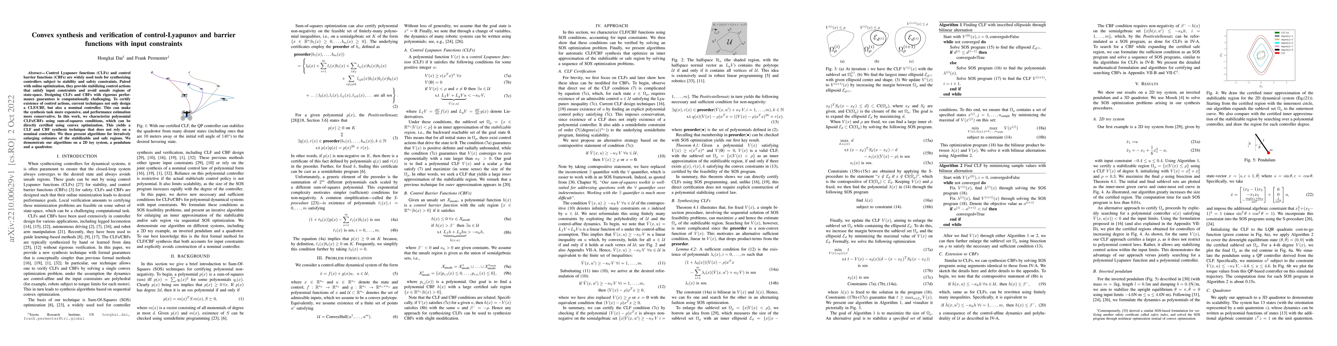 Thumbnail for Convex synthesis and verification of control-Lyapunov and barrier
  functions with input constraints