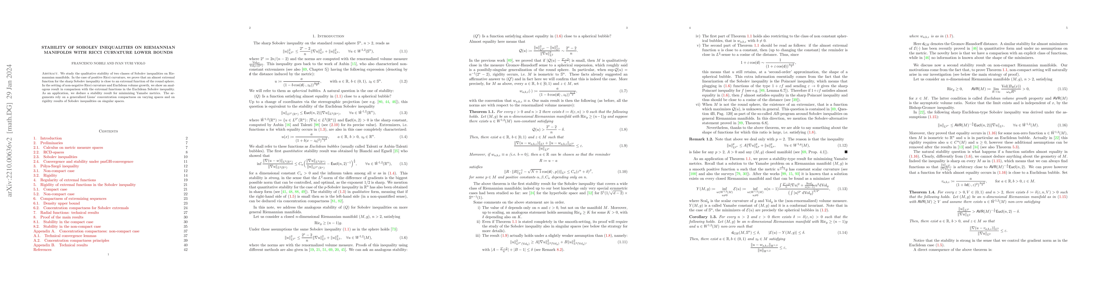 Thumbnail for Stability of Sobolev inequalities on Riemannian manifolds with Ricci
  curvature lower bounds