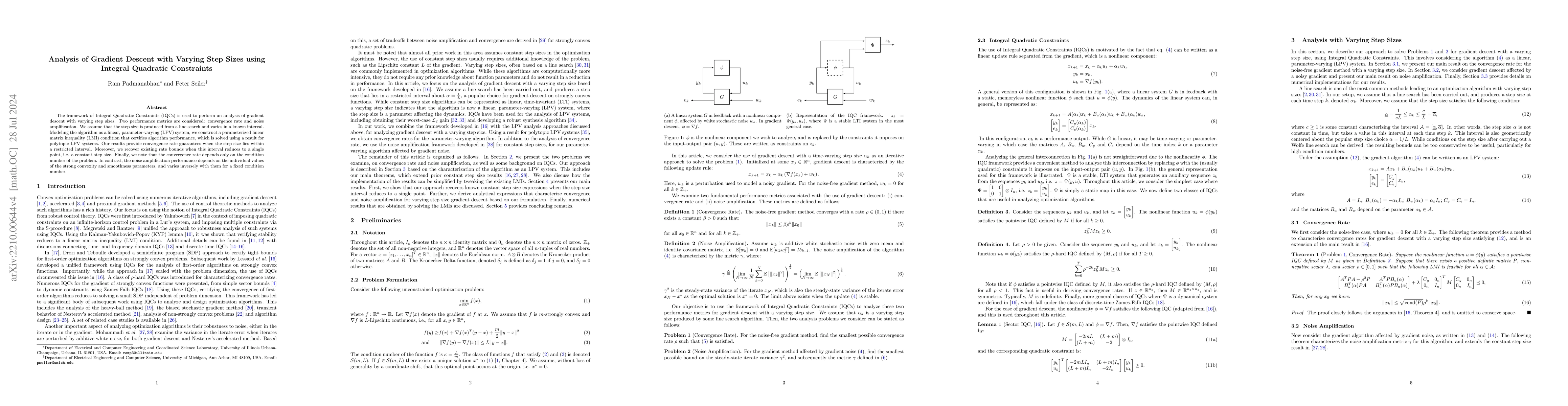 Thumbnail for Analysis of Gradient Descent with Varying Step Sizes using Integral
  Quadratic Constraints