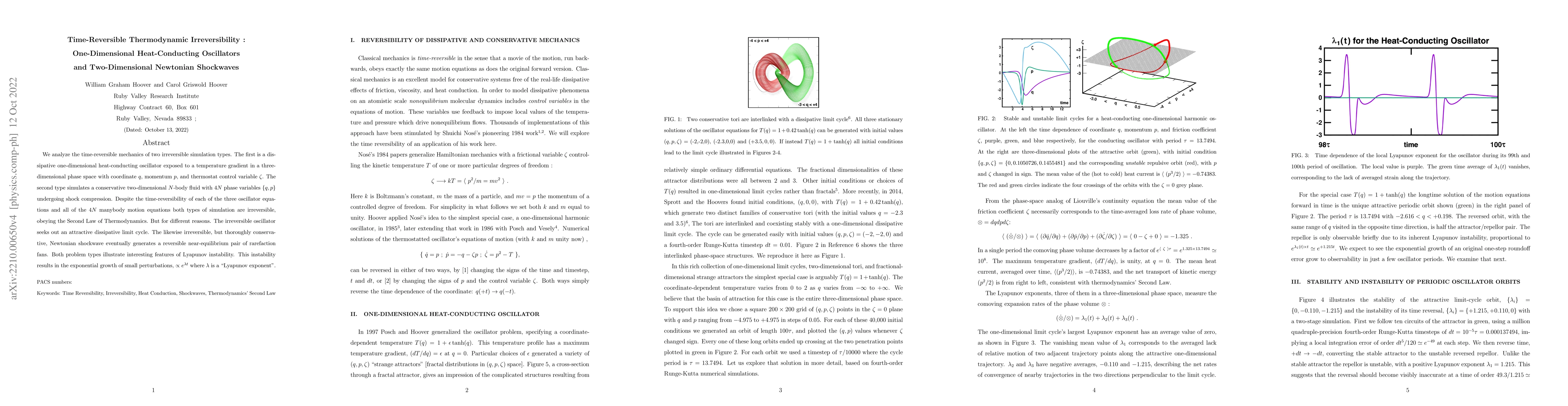 Thumbnail for Time-Reversible Thermodynamic Irreversibility : One-Dimensional
  Heat-Conducting Oscillators and Two-Dimensional Newtonian Shockwaves