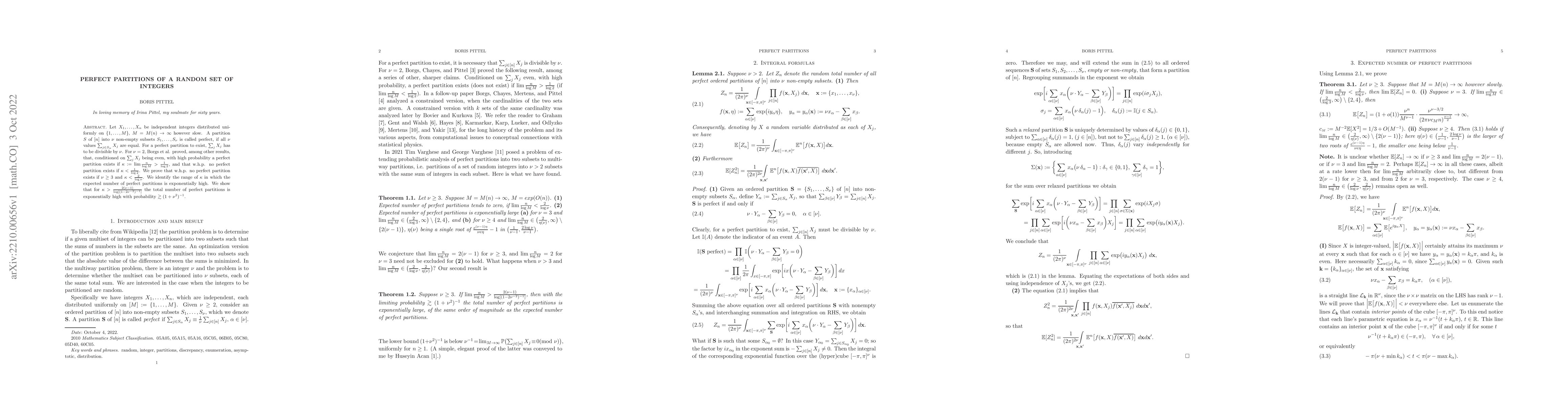 Thumbnail for Perfect partitions of a random set of integers