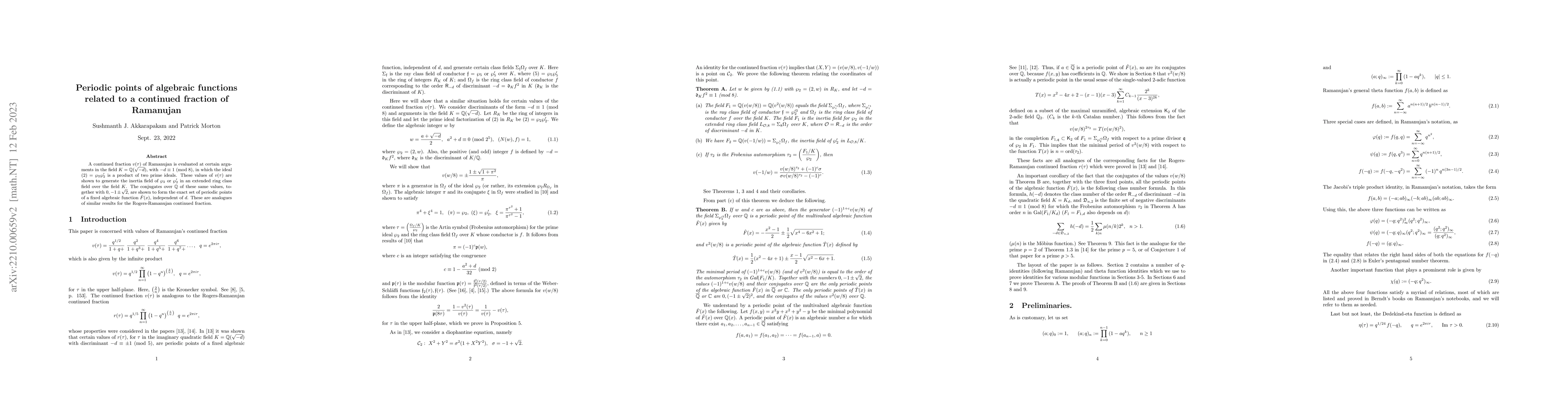 Thumbnail for Periodic points of algebraic functions related to a continued fraction
  of Ramanujan