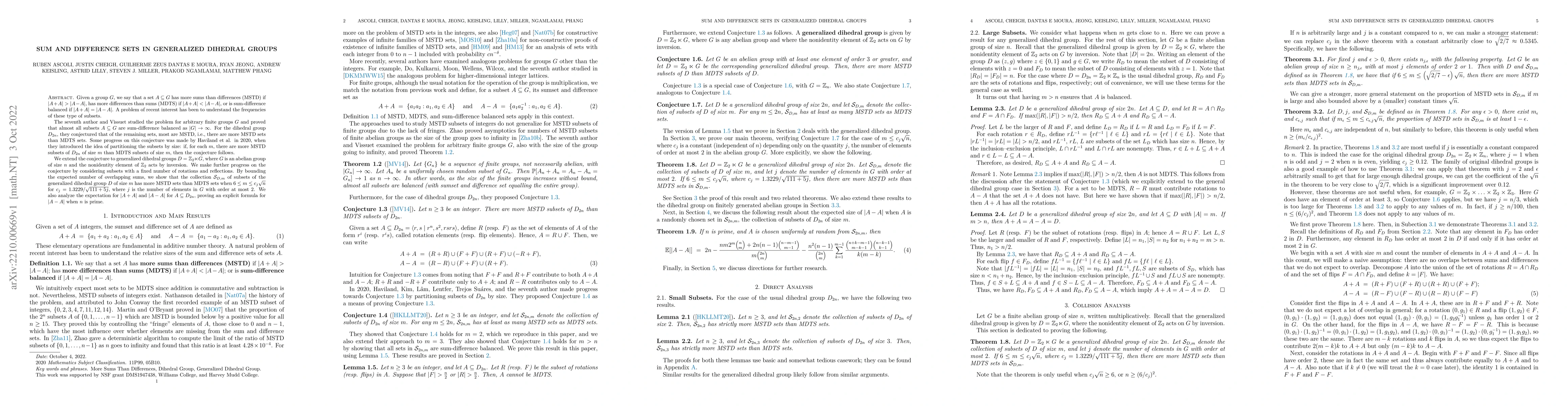 Thumbnail for Sum and Difference Sets in Generalized Dihedral Groups