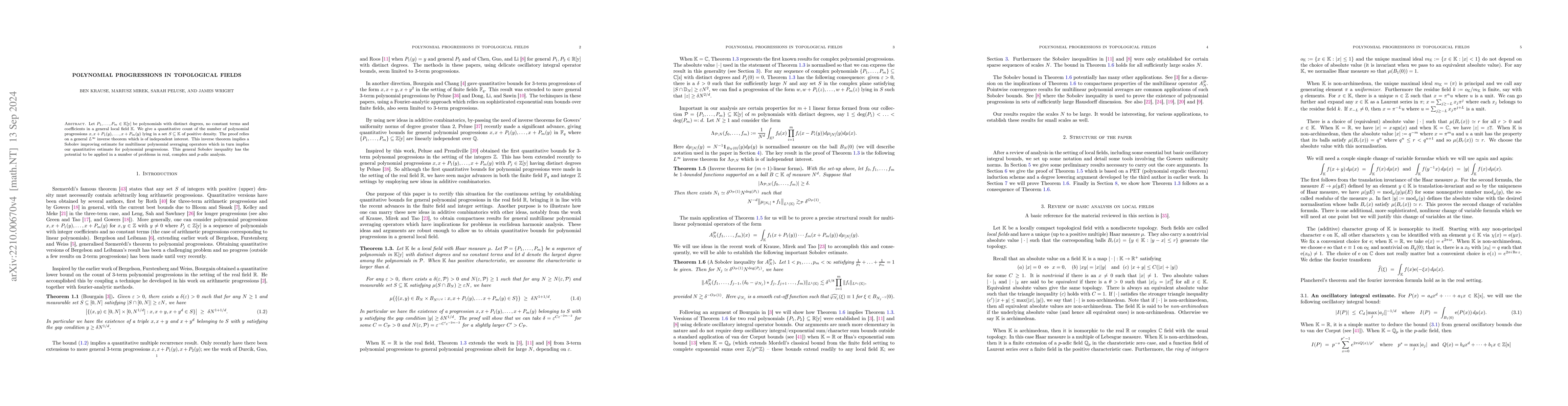 Thumbnail for Polynomial progressions in topological fields
