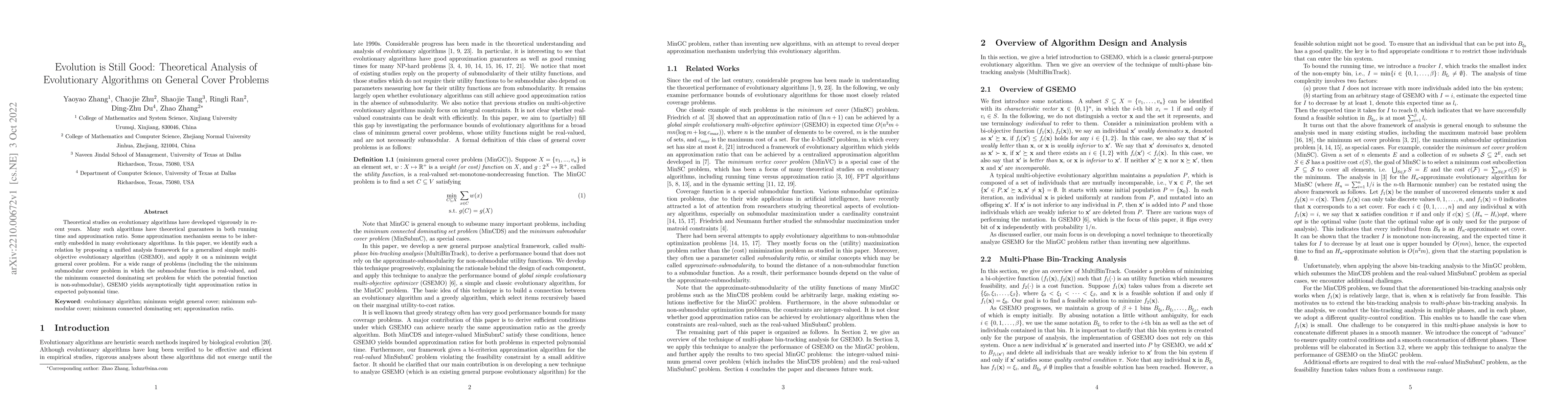 Thumbnail for Evolution is Still Good: Theoretical Analysis of Evolutionary Algorithms
  on General Cover Problems