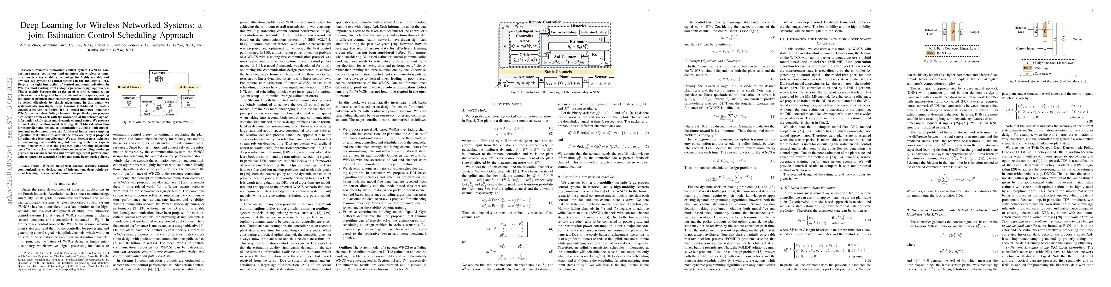 Thumbnail for Deep Learning for Wireless Networked Systems: a joint
  Estimation-Control-Scheduling Approach