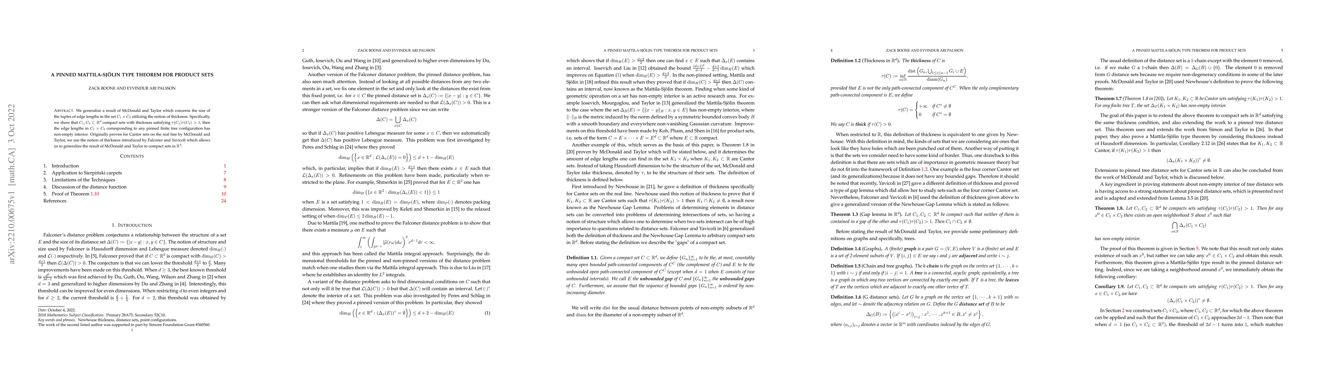 Thumbnail for A pinned Mattila-Sj\"{o}lin type theorem for product sets