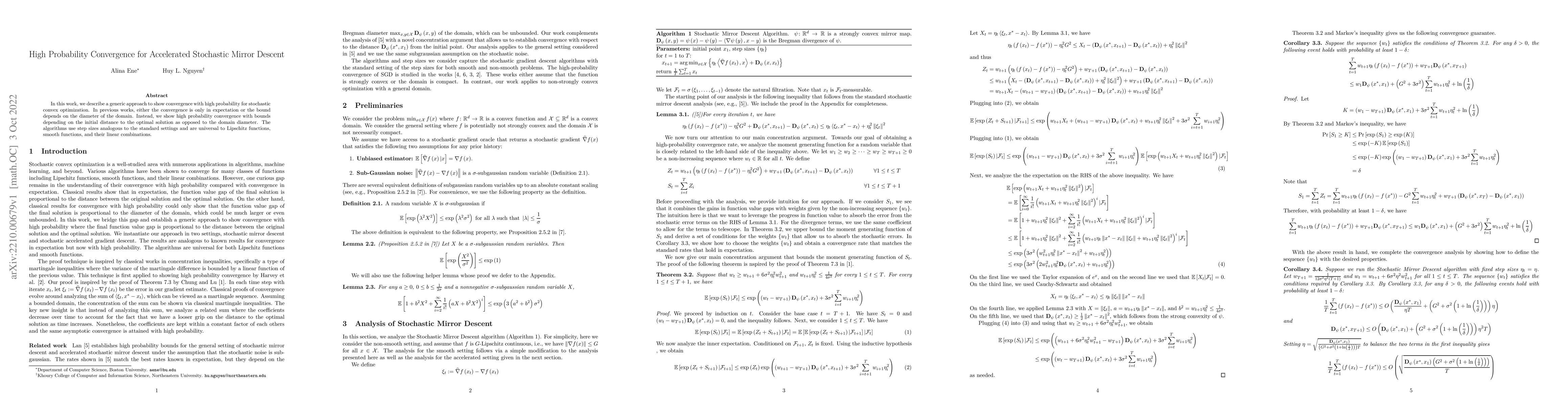 Thumbnail for High Probability Convergence for Accelerated Stochastic Mirror Descent