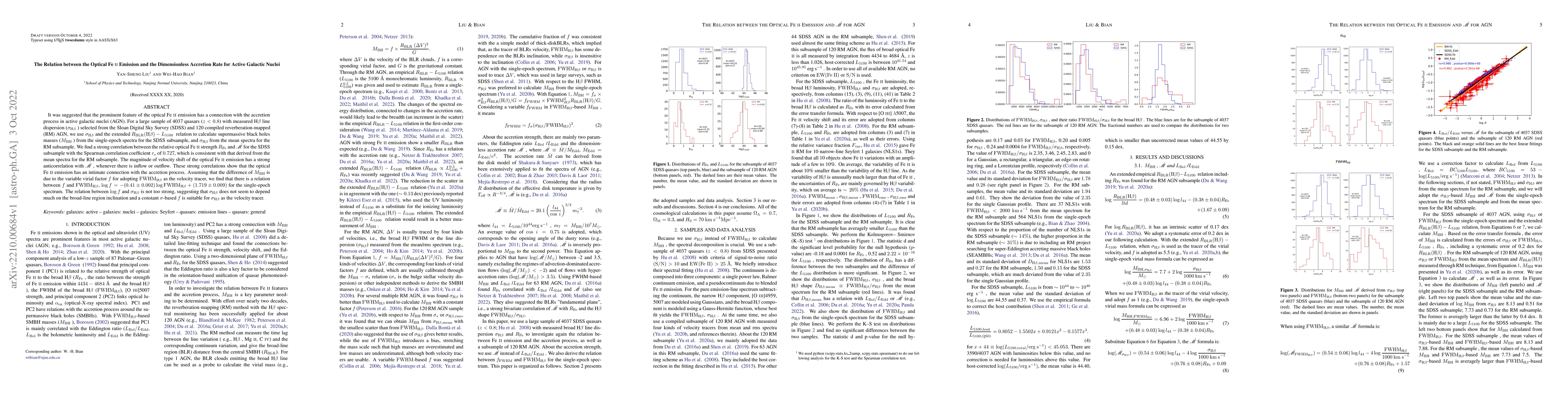 Thumbnail for The Relation between the Optical \feii Emission and the Dimensionless
  Accretion Rate for Active Galactic Nuclei