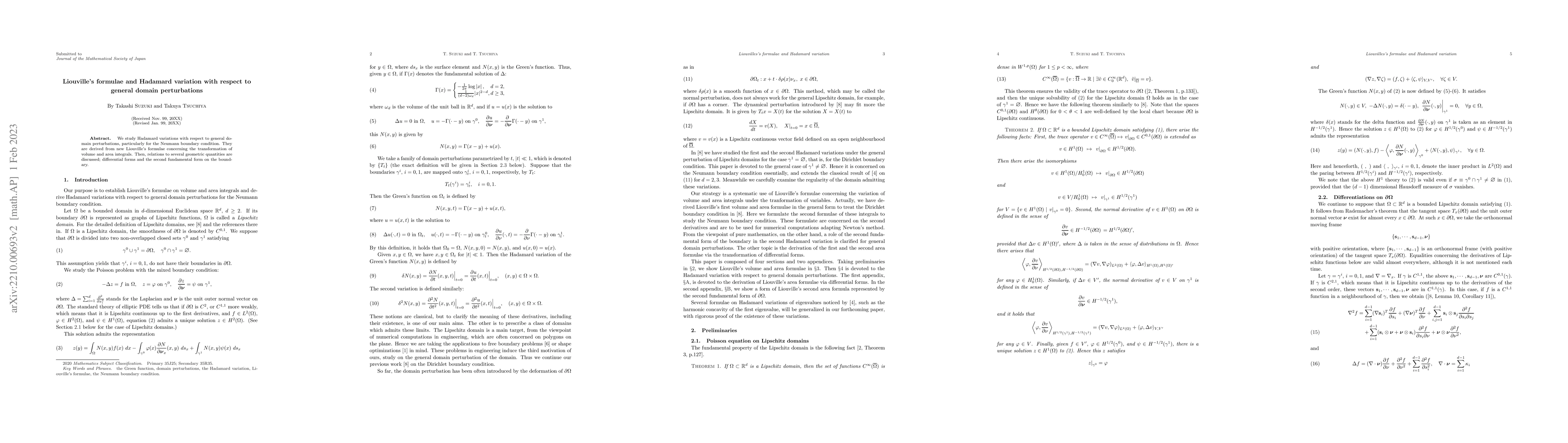 Thumbnail for Liouville's formulae and Hadamard variation with respect to general
  domain perturbations