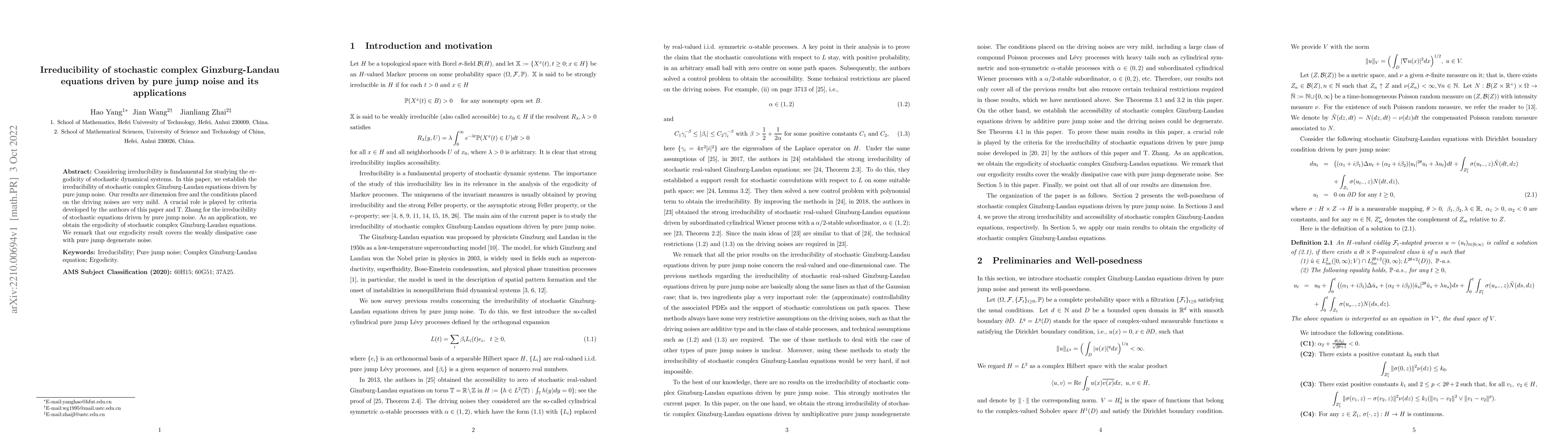 Thumbnail for Irreducibility of stochastic complex Ginzburg-Landau equations driven by
  pure jump noise and its applications