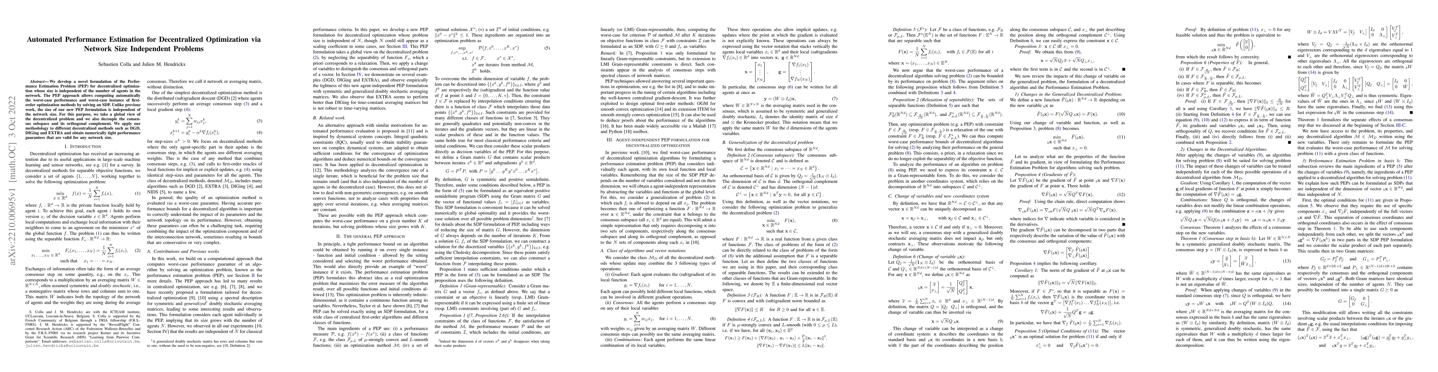 Thumbnail for Automated Performance Estimation for Decentralized Optimization via
  Network Size Independent Problems