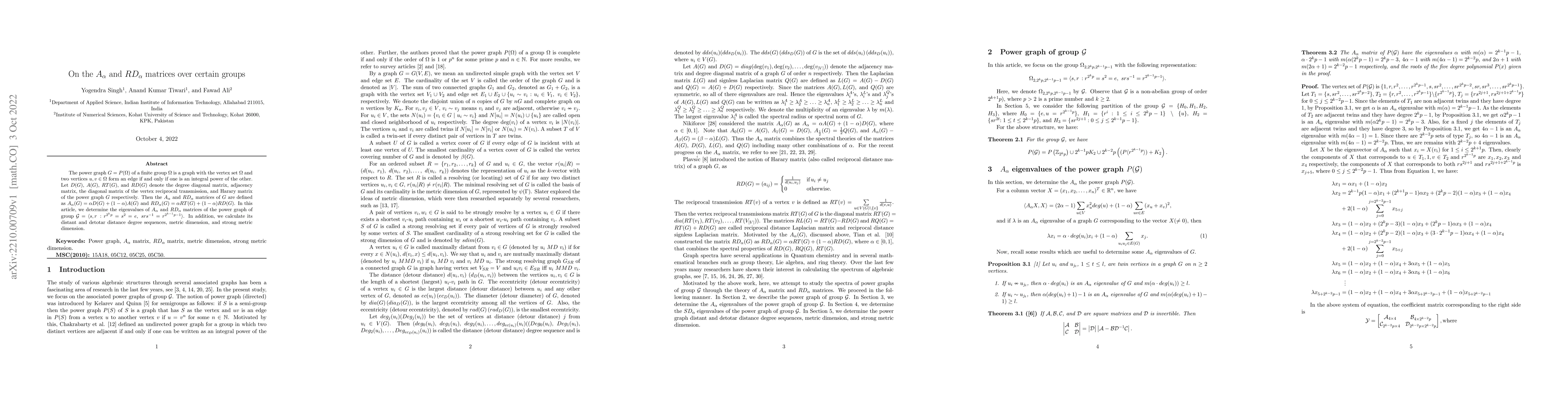Thumbnail for On the $A_{\alpha}$ and $RD_{\alpha}$ matrices over certain groups