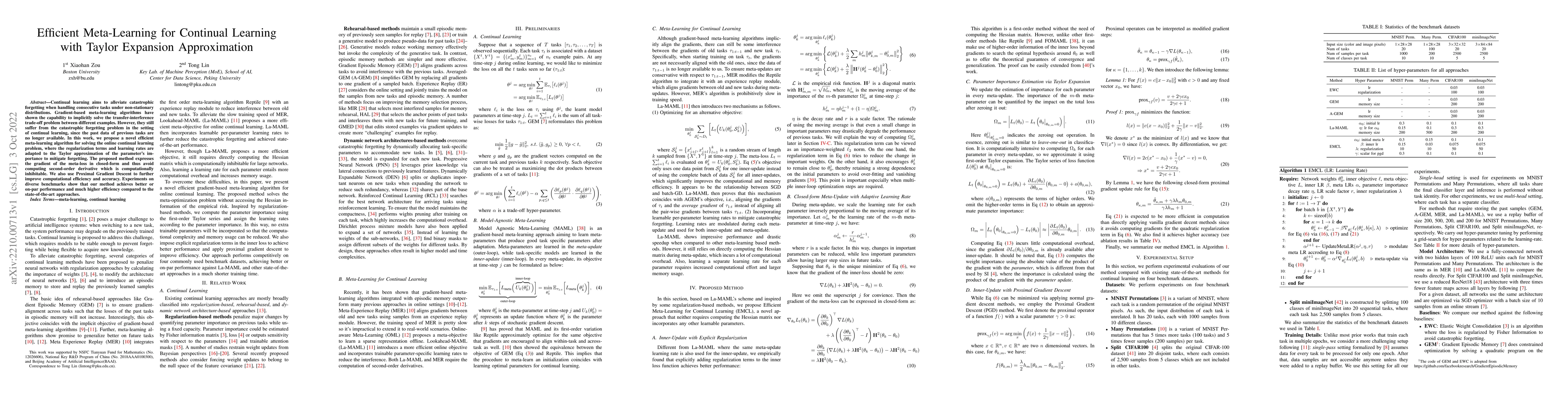 Thumbnail for Efficient Meta-Learning for Continual Learning with Taylor Expansion
  Approximation