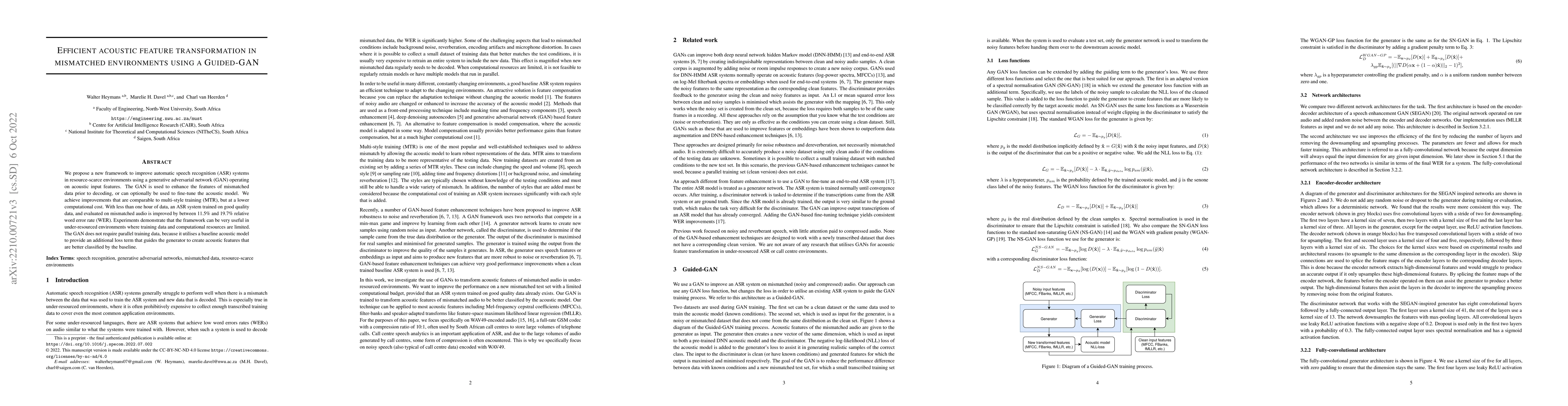 Thumbnail for Efficient acoustic feature transformation in mismatched environments
  using a Guided-GAN