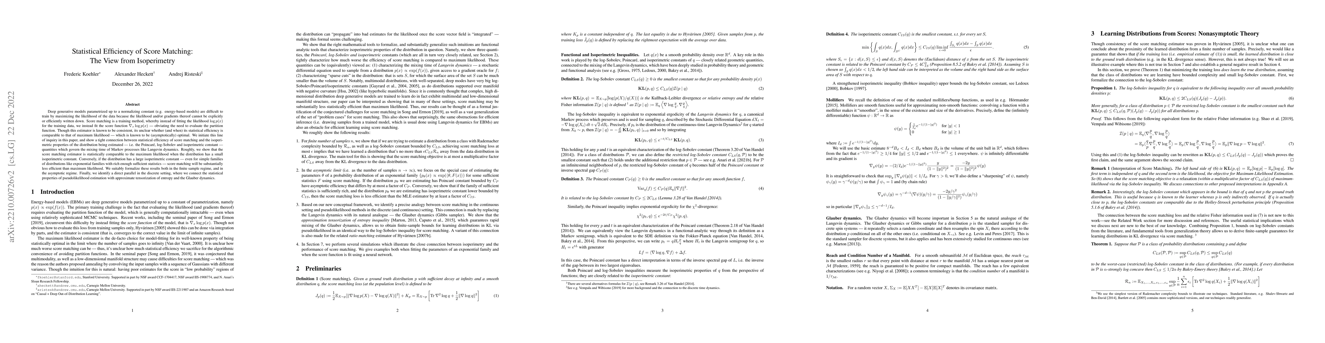 Thumbnail for Statistical Efficiency of Score Matching: The View from Isoperimetry