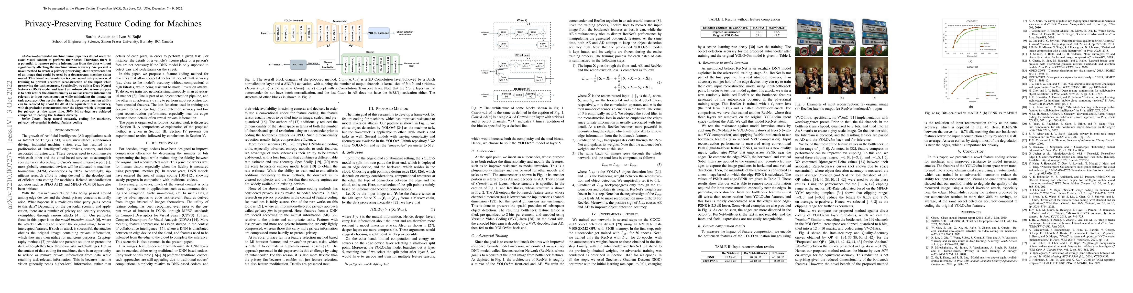 Thumbnail for Privacy-Preserving Feature Coding for Machines