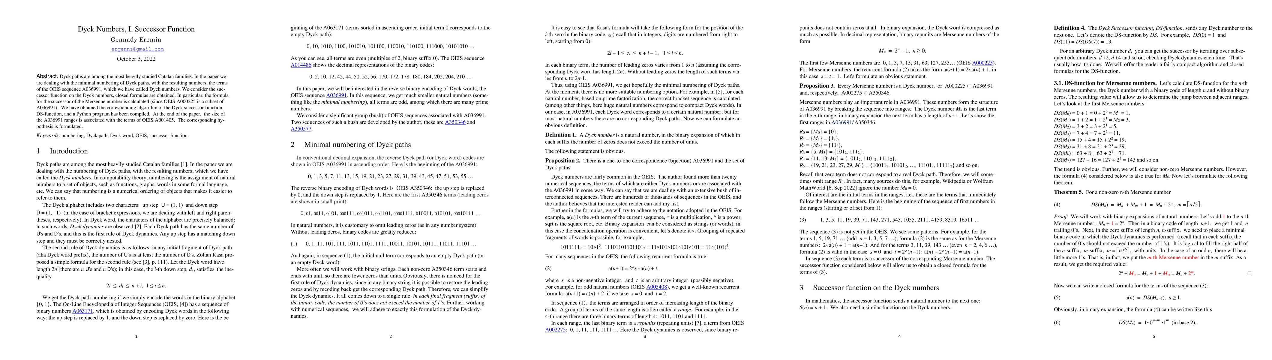 Thumbnail for Dyck Numbers, I. Successor Function