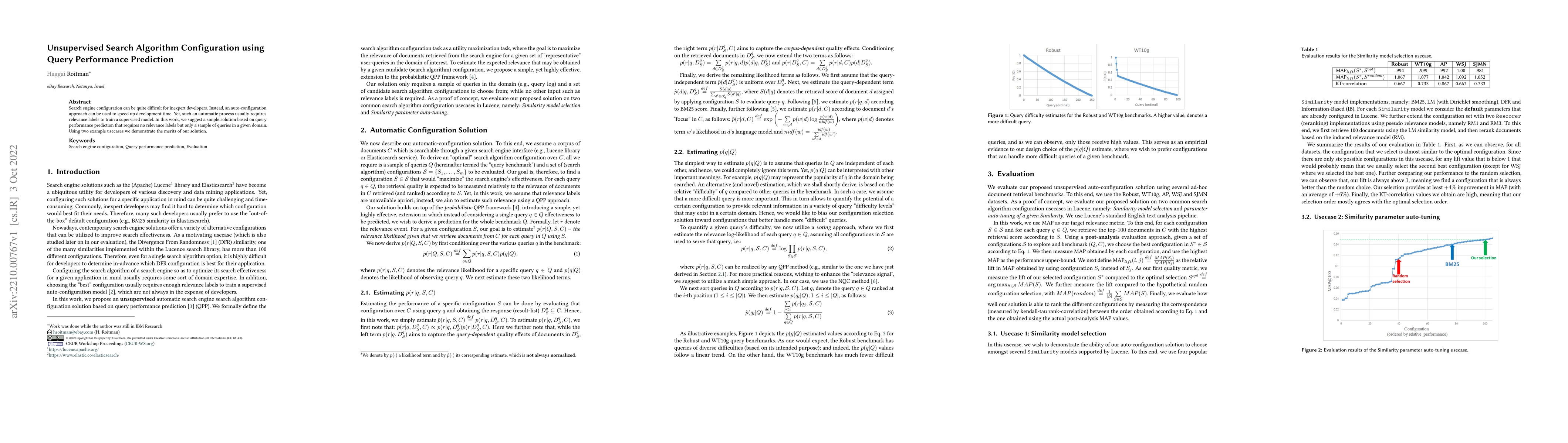 Thumbnail for Unsupervised Search Algorithm Configuration using Query Performance
  Prediction