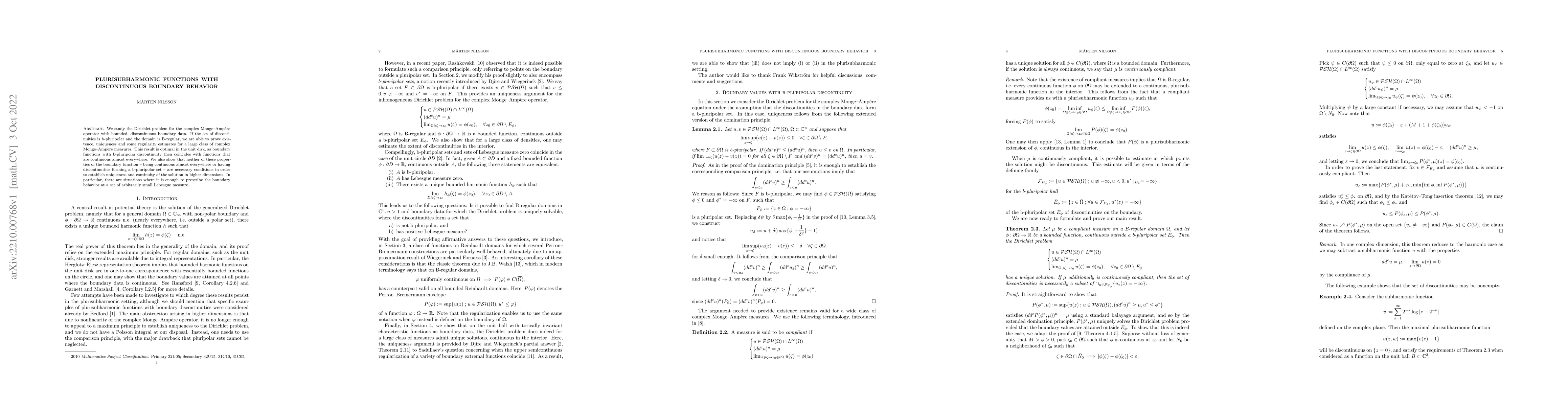 Thumbnail for Plurisubharmonic functions with discontinuous boundary behavior