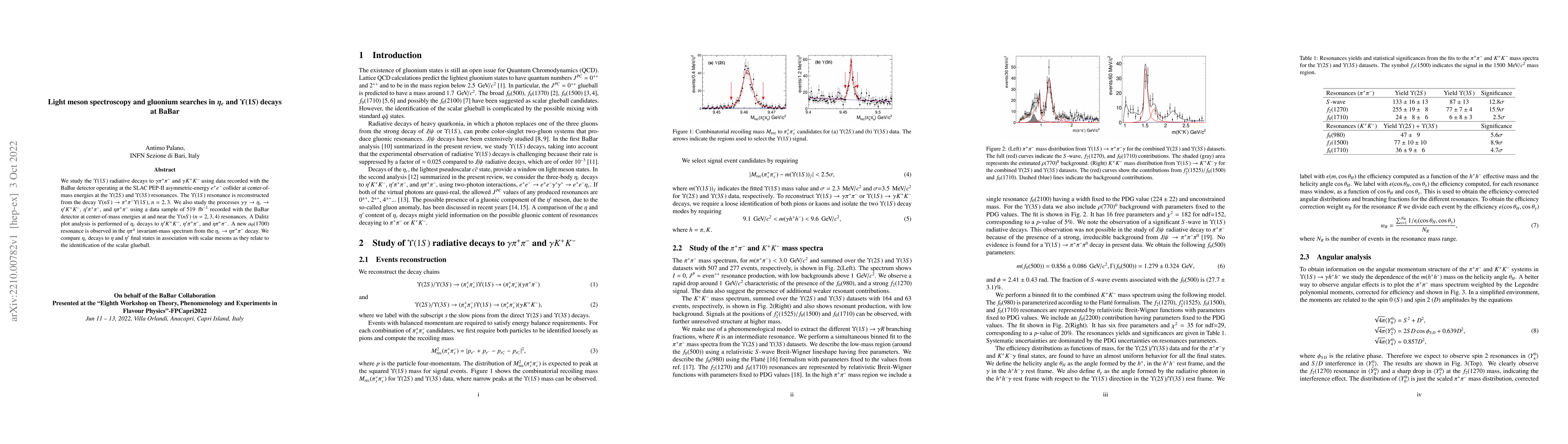 Thumbnail for Light meson spectroscopy and gluonium searches in $\eta_c$ and
  $\Upsilon(1S)$ decays at BaBar
